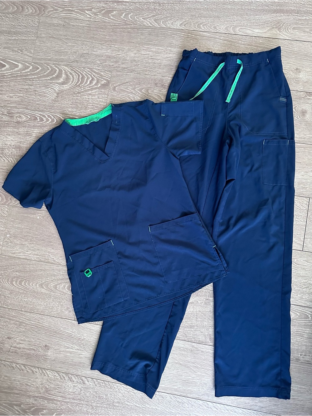 Carhartt Navy Scrub Set with Green Trim - Women's Straight Leg Pants & Top